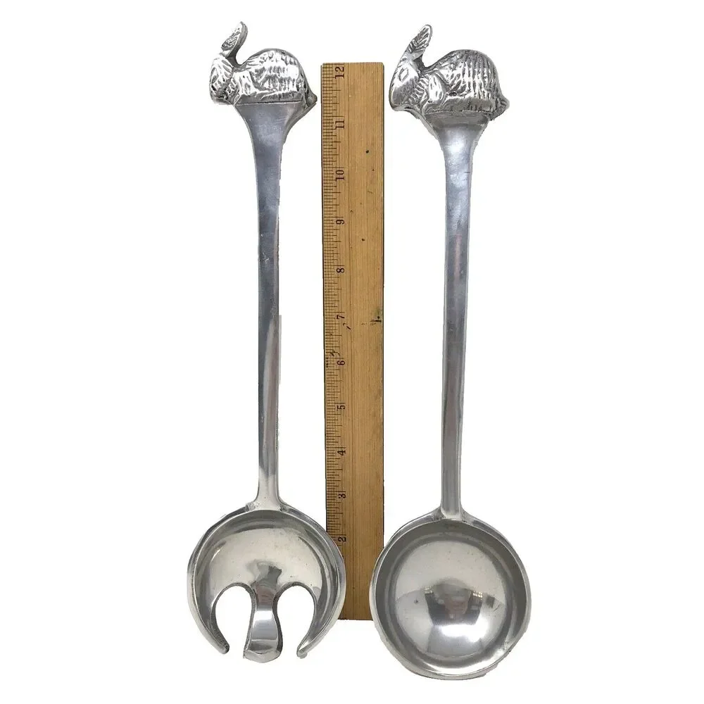 Pewter Bunny Rabbit Salad Serving Fork and Spoon 13